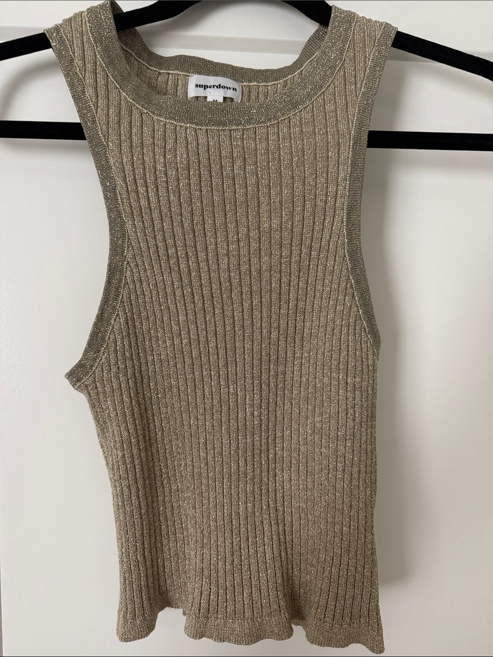 superdown Metallic Ribbed Tank Top - Gold